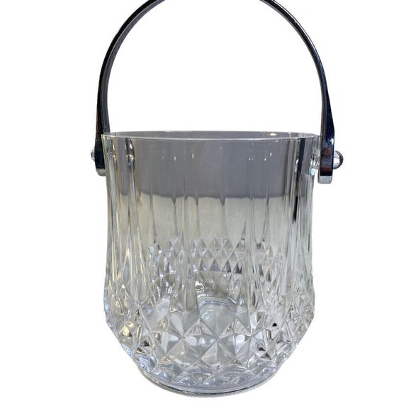 Vintage Heavy Lead Crystal Glass Ice Bucket Silver Tone Handle 5.5" x 4.5" - Picture 4 of 8